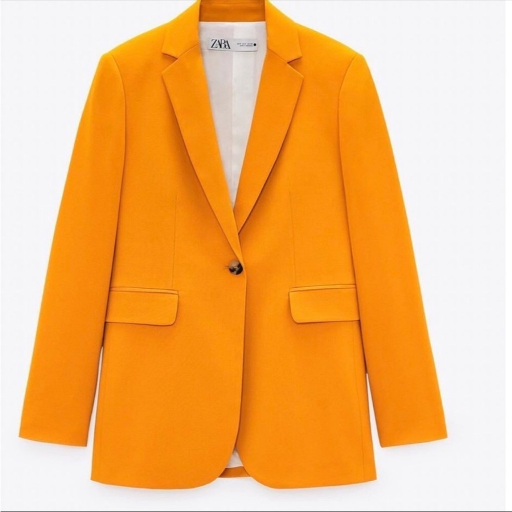 Zara Orange Fitted Blazer with Pockets